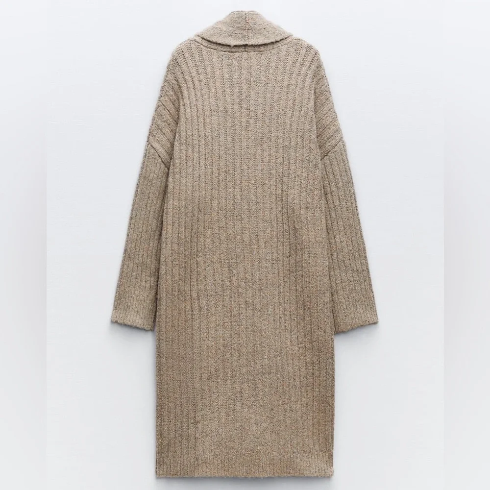 Zara Beige Rib Knit Coat - Picture 2 of 12